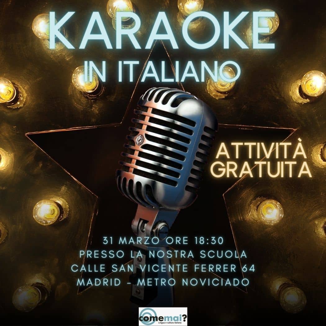 anuncio karaoke en italiano en Madrid microfono años 60